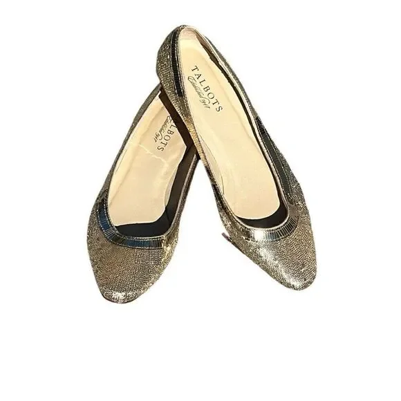 Talbots Gold Bling Slip-on Flats Size 7 1/2 - Picture 1 of 9